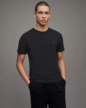 Camiseta Allsaints Brace Crew Brushed Algodon Hombre Negros | VK7421538