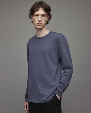 Camiseta Allsaints Brace Long Sleeve Brushed Algodon Hombre Azules | QR8940176