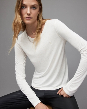 Camiseta Allsaints Esme Shimmer Long Sleeve Mujer Blancos | BF5039847