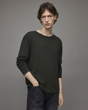 Camiseta Allsaints Figure Long Sleeve Crew Hombre Kaki Verdes | TG5683914