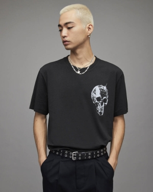 Camiseta Allsaints Mirrorskull Crew Hombre Negros | RJ0218349