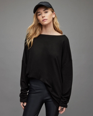 Camiseta Allsaints Rita Oversized Mujer Negros | QA4792358