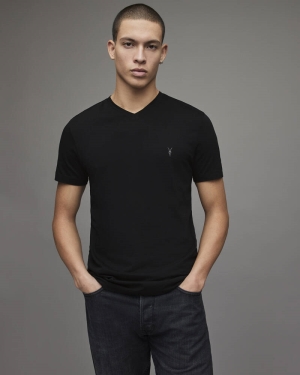 Camiseta Allsaints Tonic V Neck Hombre Negros | DV6320749