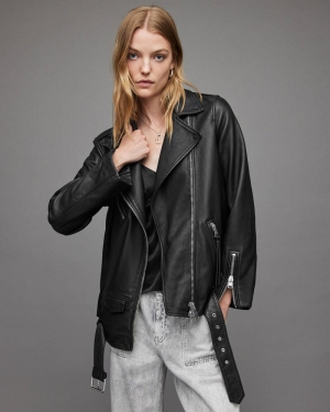 Chaquetas Allsaints Billie Oversized Cuero Ciclismo Mujer Negros | AV9417523