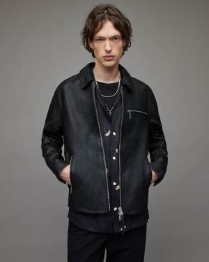 Chaquetas Allsaints Brett Cuero Hombre Negros | CT0486259