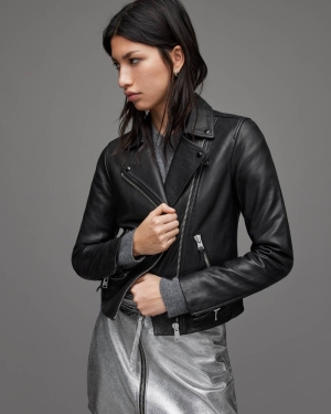 Chaquetas Allsaints Dalby Cuero Ciclismo Mujer Negros | QP9147063