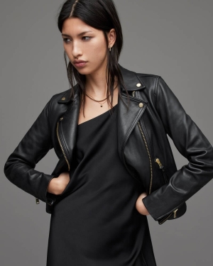 Chaquetas Allsaints Dalby Gold Cuero Ciclismo Mujer Negros Dorados | VS6851309