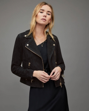 Chaquetas Allsaints Gamuza Dalby Ciclismo Mujer Negros | BU9802651