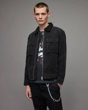 Chaquetas Allsaints Rikers Corduroy Sherpa Forro Hombre Negros | PQ6154923