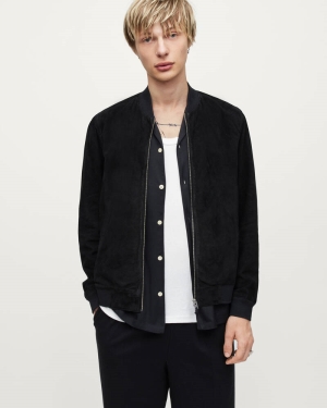 Chaquetas Allsaints Ronan Gamuza Bomber Hombre Negros | FB6014895