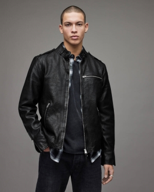 Chaquetas Allsaints Tagg Cuero Hombre Negros | VO1084925