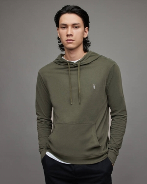 Sudadera Con Capucha Allsaints Brace Pullover Brushed Algodon Hombre Kaki Verdes | UL3824079