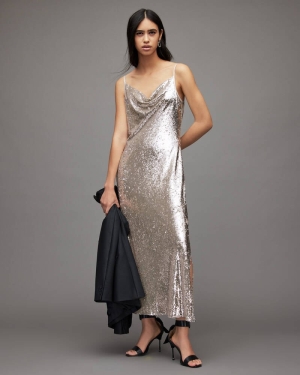 Vestido Allsaints Hadley Sequin Mujer Dorados Claro | XC9843276