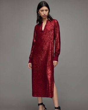 Vestido Allsaints Juela Dia Sequin Mujer Rojos | PI2416358