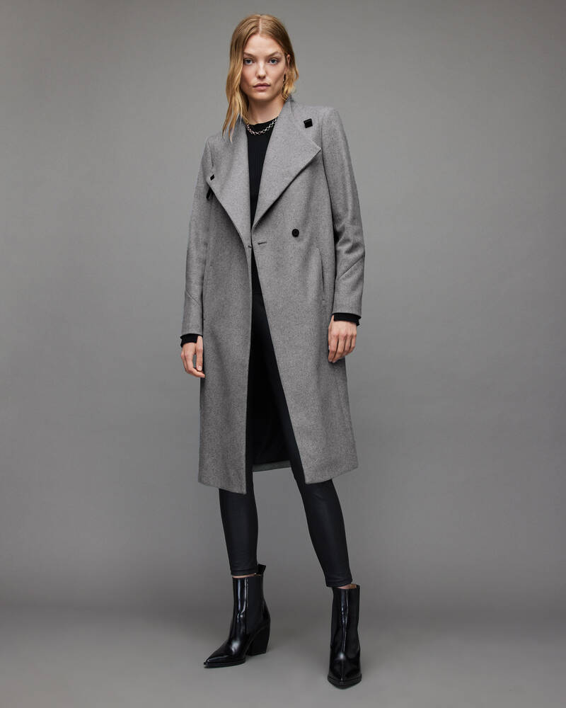 Abrigos Allsaints Riley Lana Cashmere Blend Mujer Grises | TJ4718239