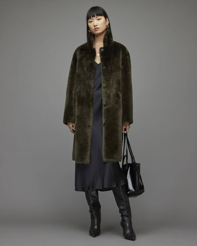 Abrigos Allsaints Serra Shearling Mujer Kaki Oscuro Verdes | KF9548627