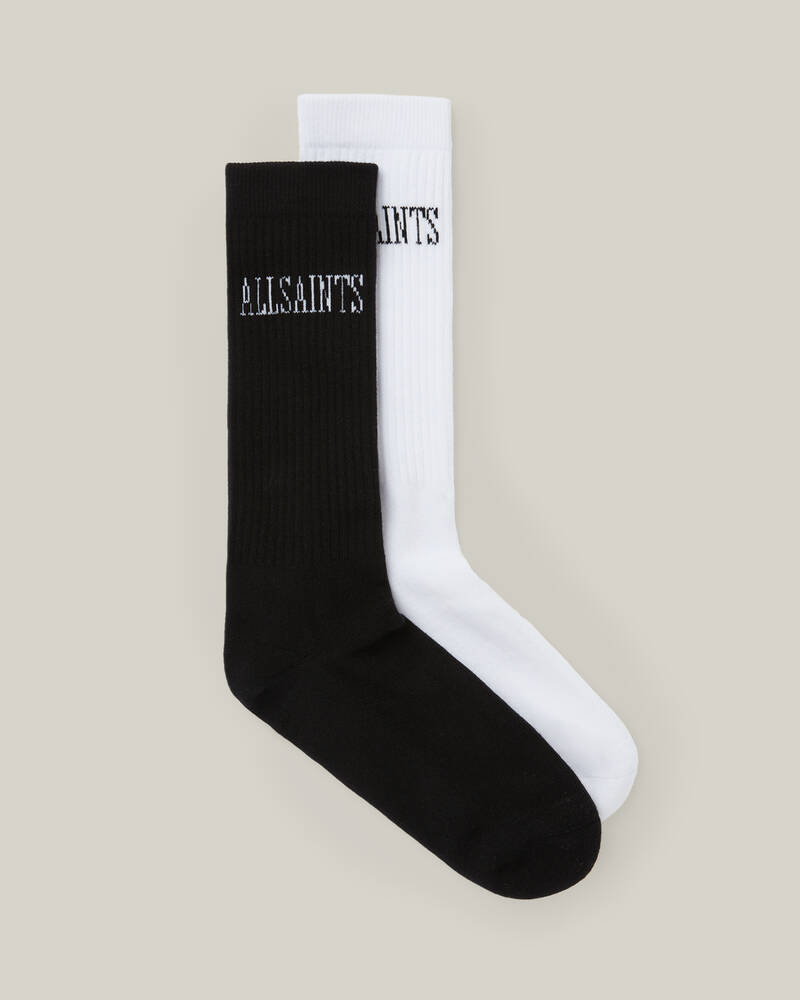 Calcetines Allsaints State Logo 2 Pack Deporte Hombre Negros Blancos | VZ8564179