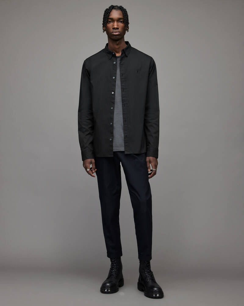 Camisas Allsaints Hawthorne Ramskull Stretch Fit Shirt Hombre Negros | CR5162873