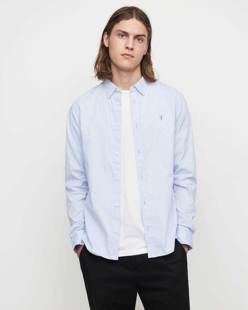 Camisas Allsaints Hawthorne Ramskull Stretch Fit Shirt Hombre Azules Claro | MF6429570