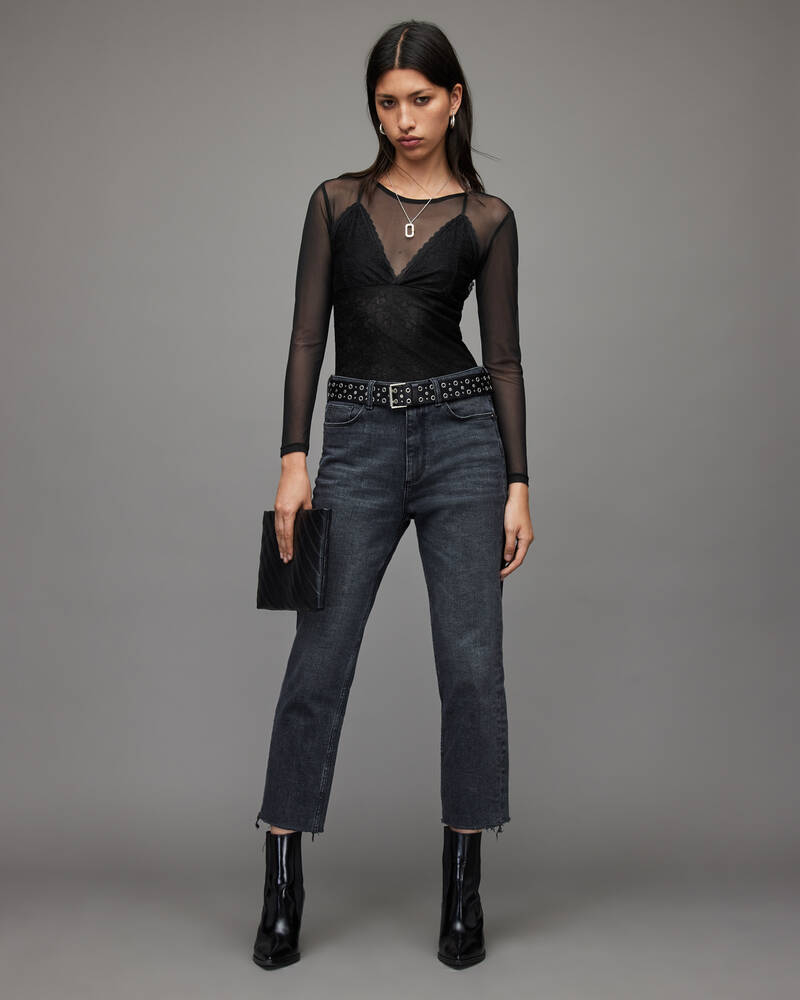 Camisas Allsaints Nyla Encaje Bodysuit Mujer Negros | VP7569123