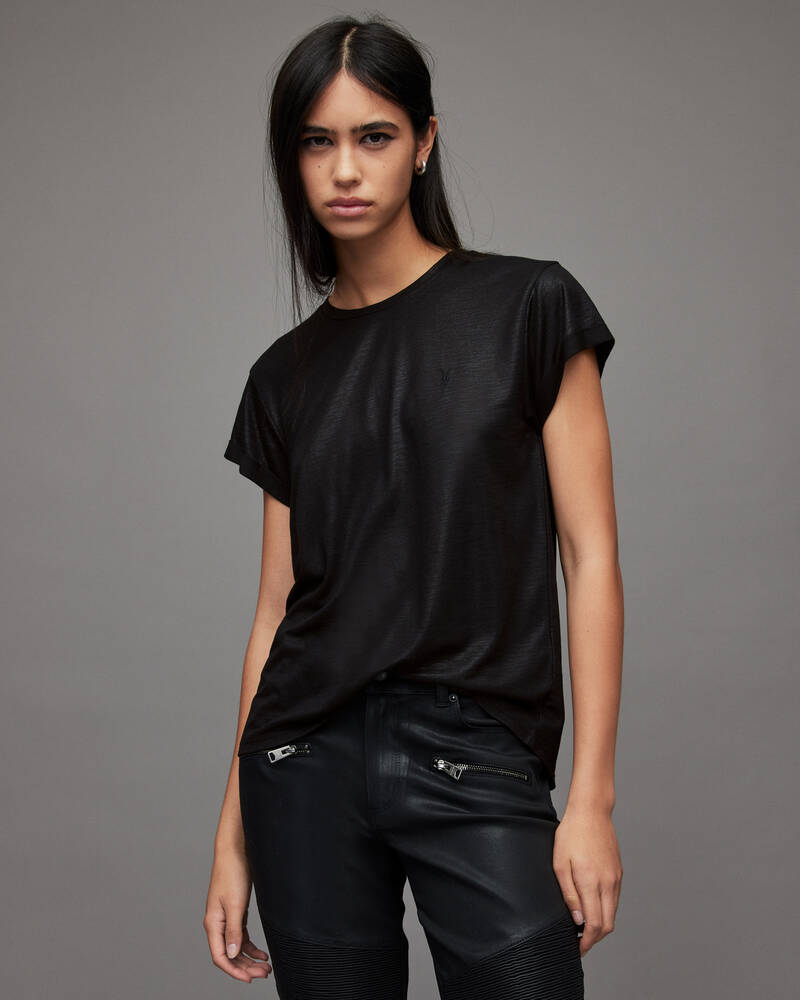 Camiseta Allsaints Anna Shimmer Mujer Negros | RT5937180