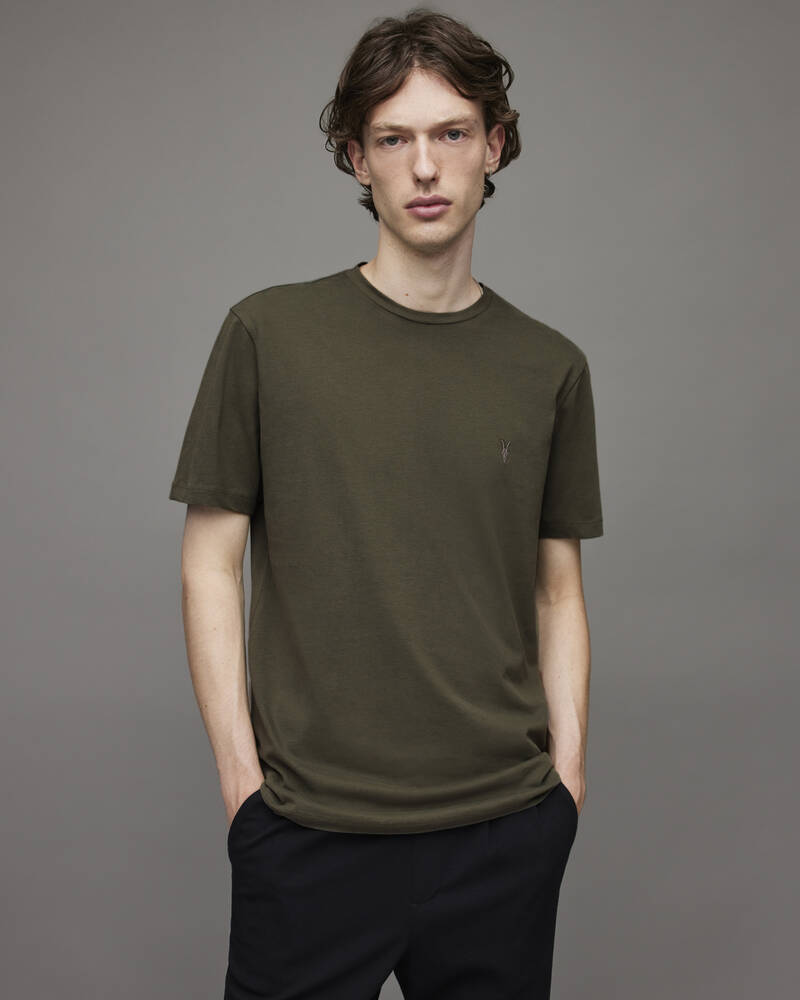 Camiseta Allsaints Brace Crew Brushed Algodon Hombre Verdes | ZQ8396457