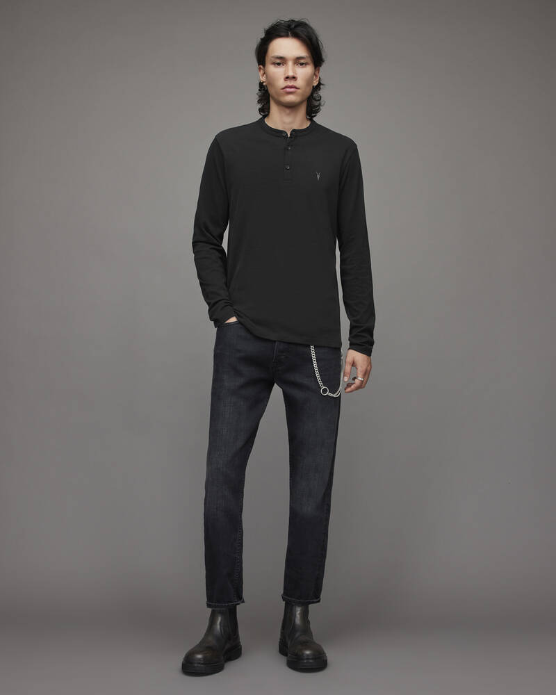 Camiseta Allsaints Brace Long Sleeve Brushed Algodon Henley Hombre Negros | QK1387029