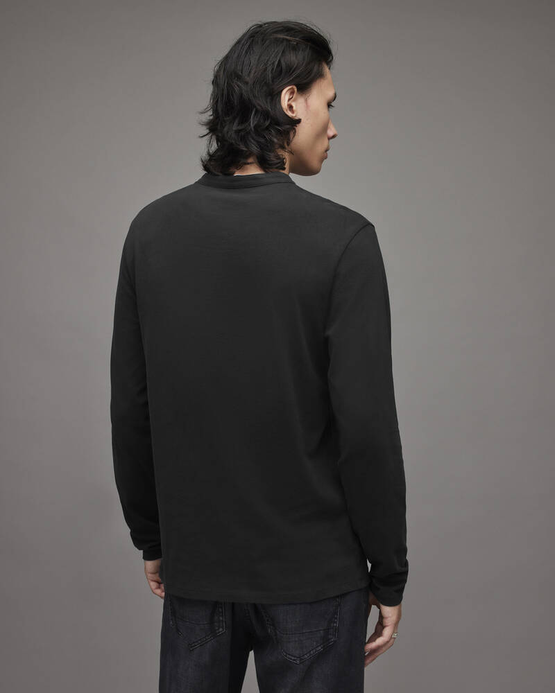 Camiseta Allsaints Brace Long Sleeve Brushed Algodon Henley Hombre Negros | QK1387029