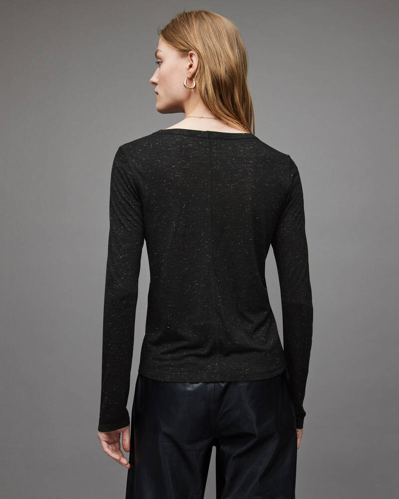 Camiseta Allsaints Esme Shimmer Long Sleeve Mujer Negros | FB3749658