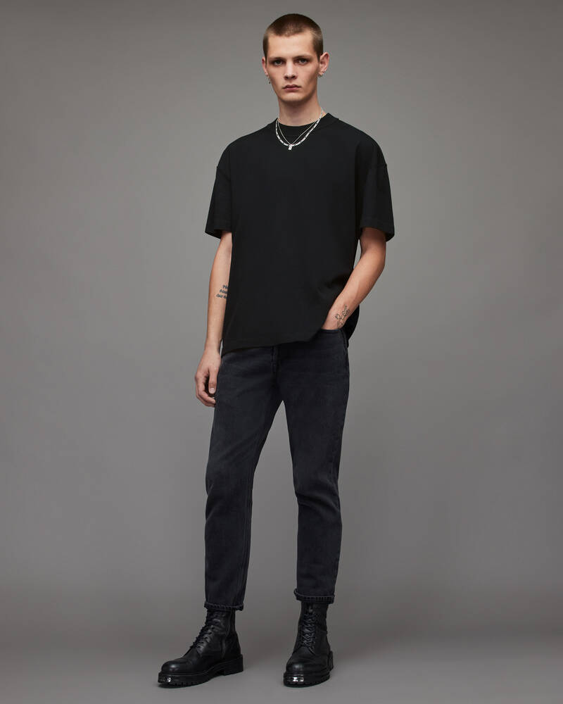 Camiseta Allsaints Isac Oversized Crew Hombre Negros | YF9507142