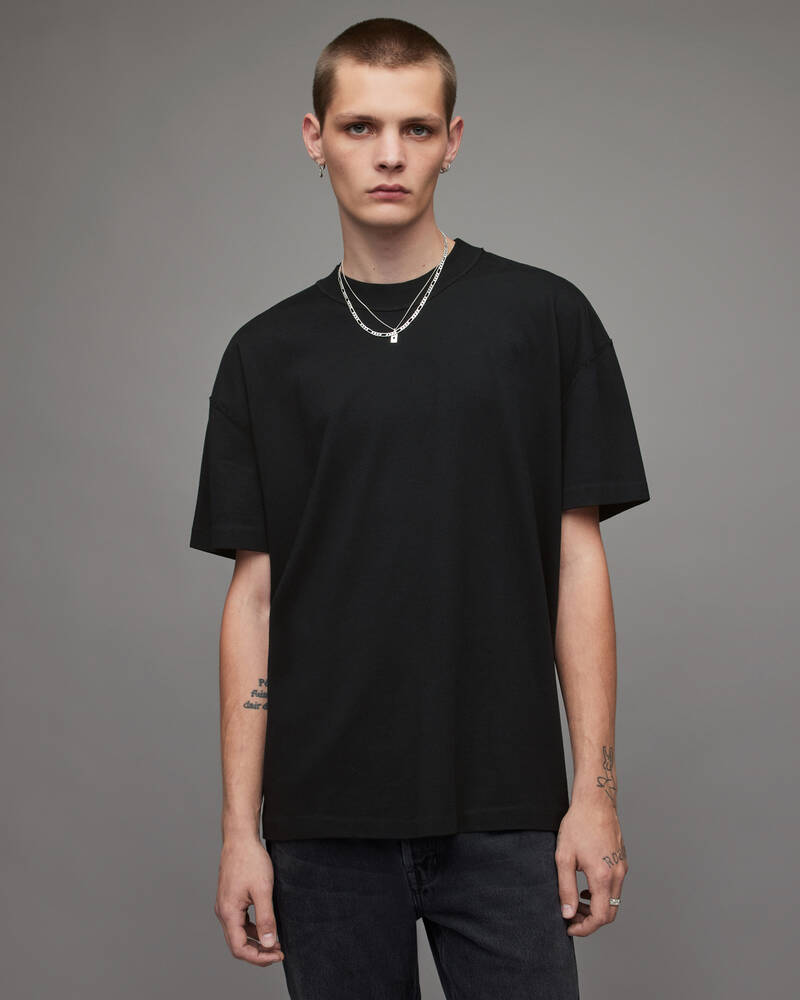 Camiseta Allsaints Isac Oversized Crew Hombre Negros | YF9507142