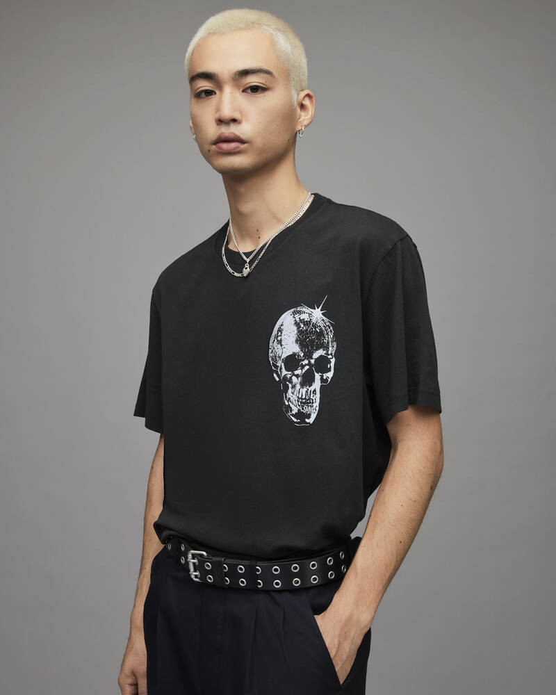 Camiseta Allsaints Mirrorskull Crew Hombre Negros | RJ0218349