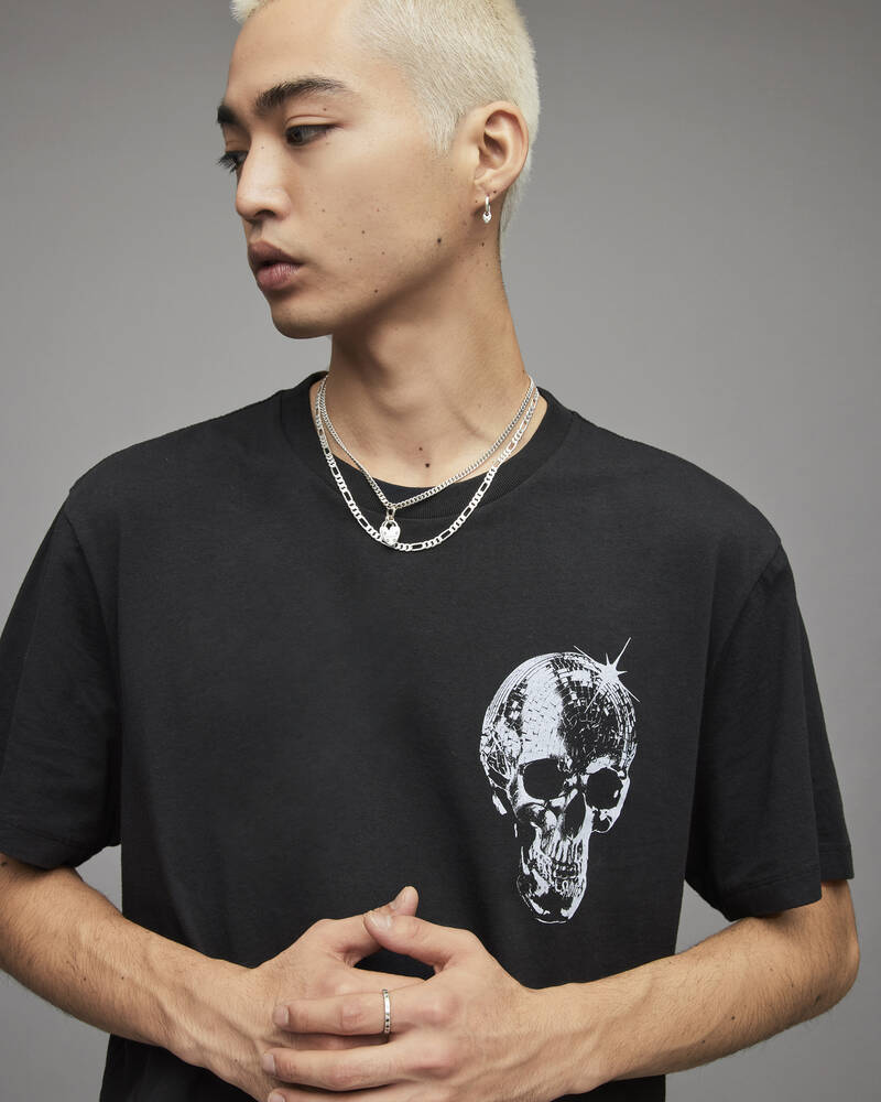 Camiseta Allsaints Mirrorskull Crew Hombre Negros | RJ0218349