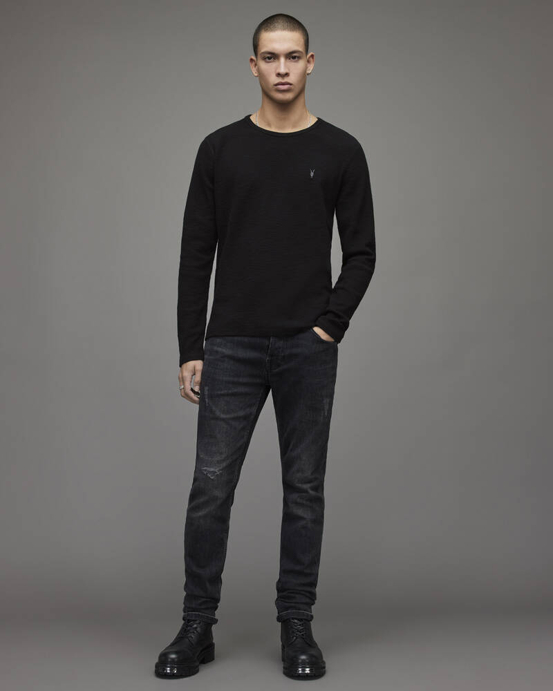 Camiseta Allsaints Muse Long Sleeve Crew Hombre Negros | YF6927503