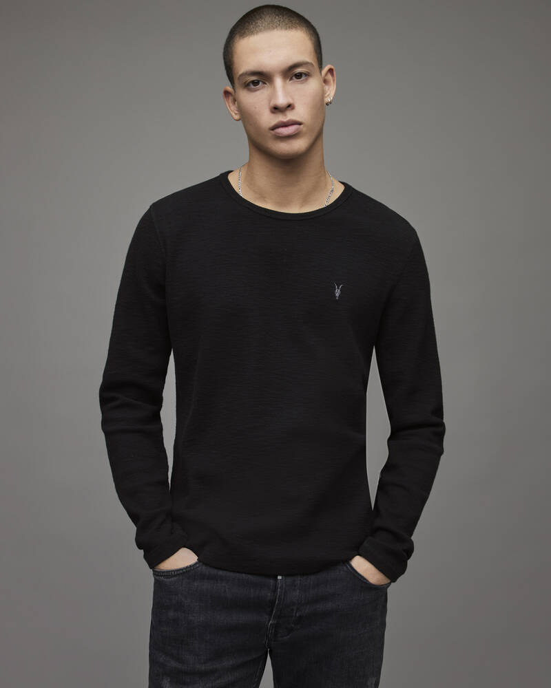 Camiseta Allsaints Muse Long Sleeve Crew Hombre Negros | YF6927503