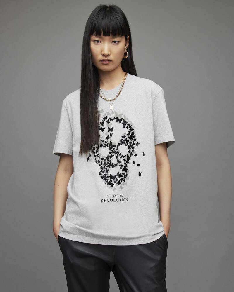 Camiseta Allsaints Omnia Skull Boyfriend Mujer Grises | UW7590381