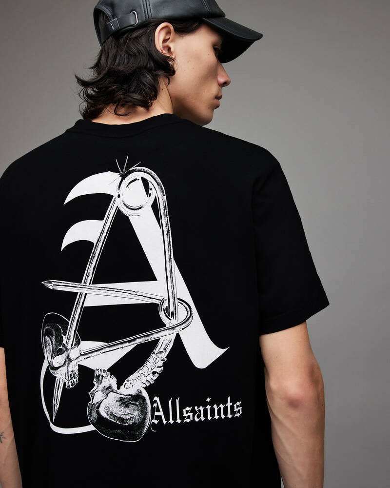 Camiseta Allsaints Pin Up Crew Hombre Negros | SY5163870