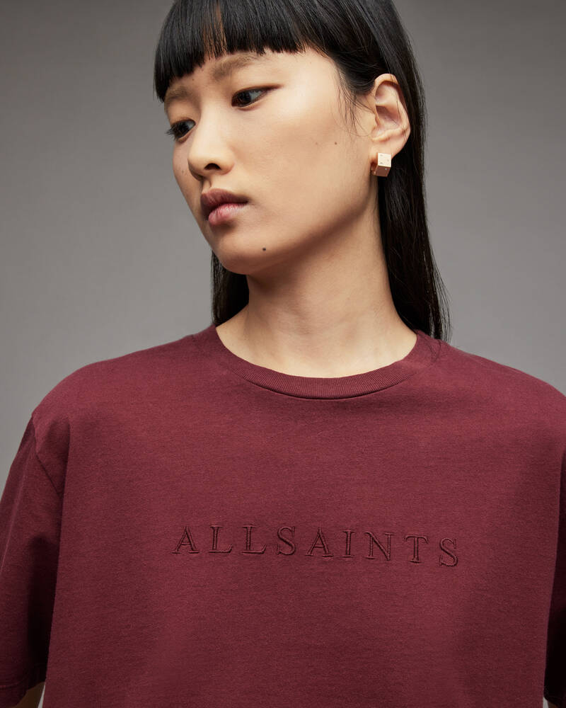 Camiseta Allsaints Pippa Boyfriend Embroidered Mujer Rojos Oscuro | HG7820954