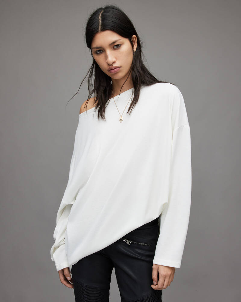 Camiseta Allsaints Rita Oversized Mujer Blancos | JC7268094