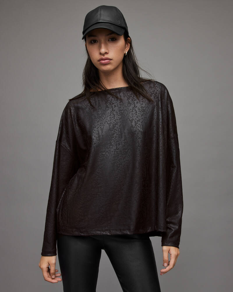 Camiseta Allsaints Rita Snake Mujer Negros | RB8470126