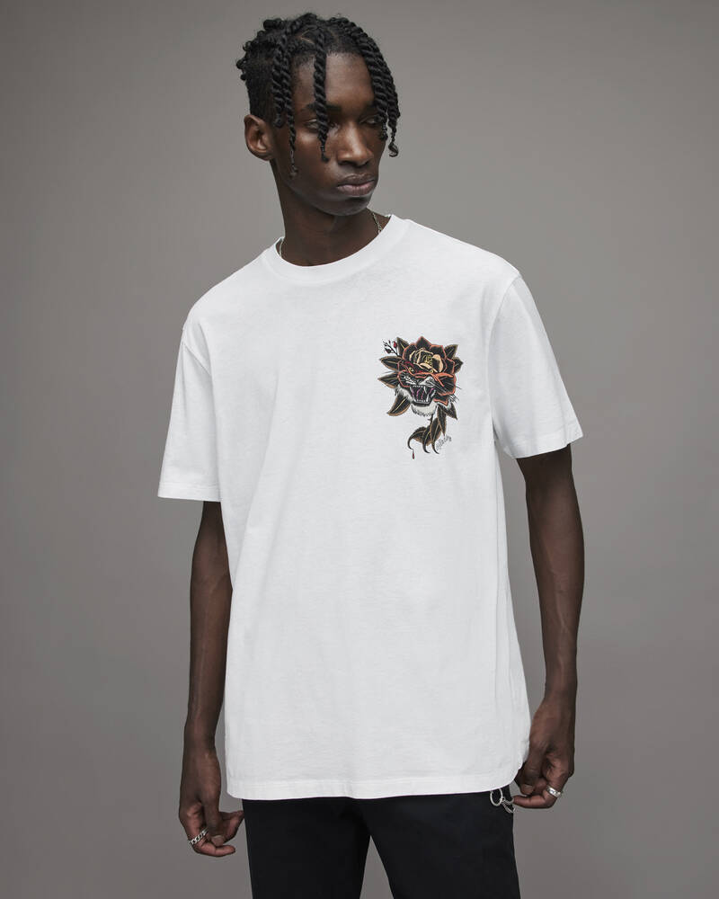 Camiseta Allsaints Tiger Rose Crew Hombre Blancos | BV2685470