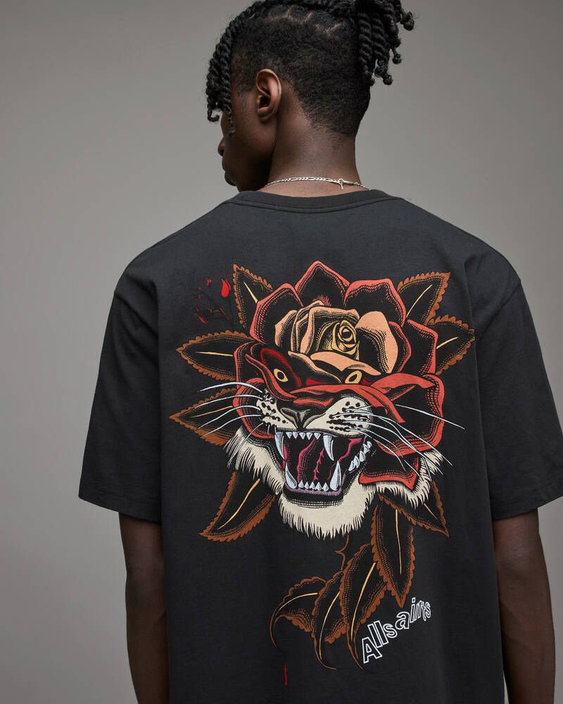 Camiseta Allsaints Tiger Rose Crew Hombre Negros | PZ3025471