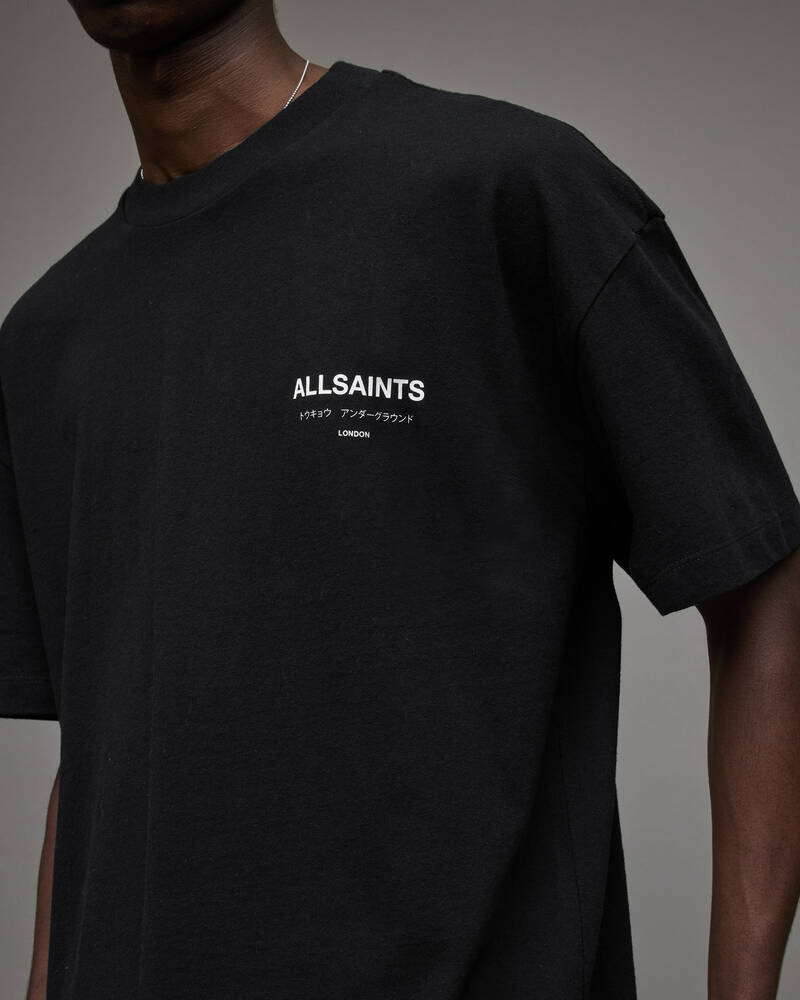 Camiseta Allsaints Underground Crew Hombre Negros | IK0743615