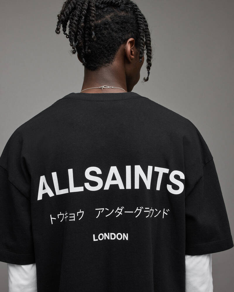 Camiseta Allsaints Underground Crew Hombre Negros | IK0743615