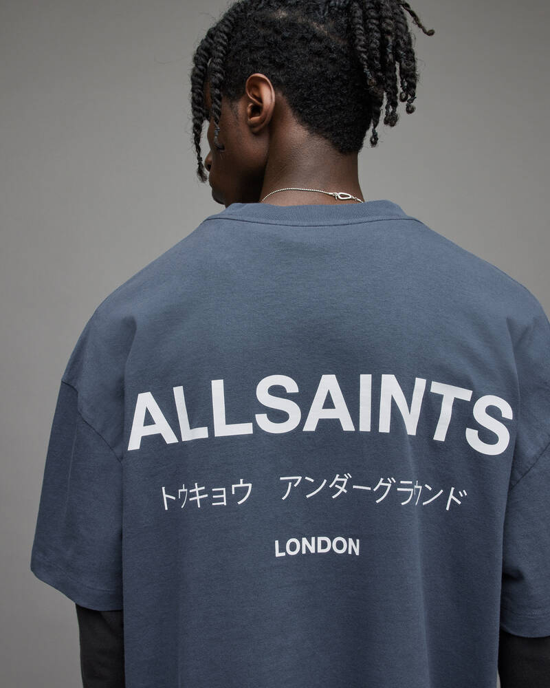 Camiseta Allsaints Underground Crew Hombre Azules | NP4105396