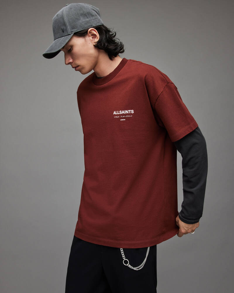 Camiseta Allsaints Underground Crew Hombre Rojos | RG5948132