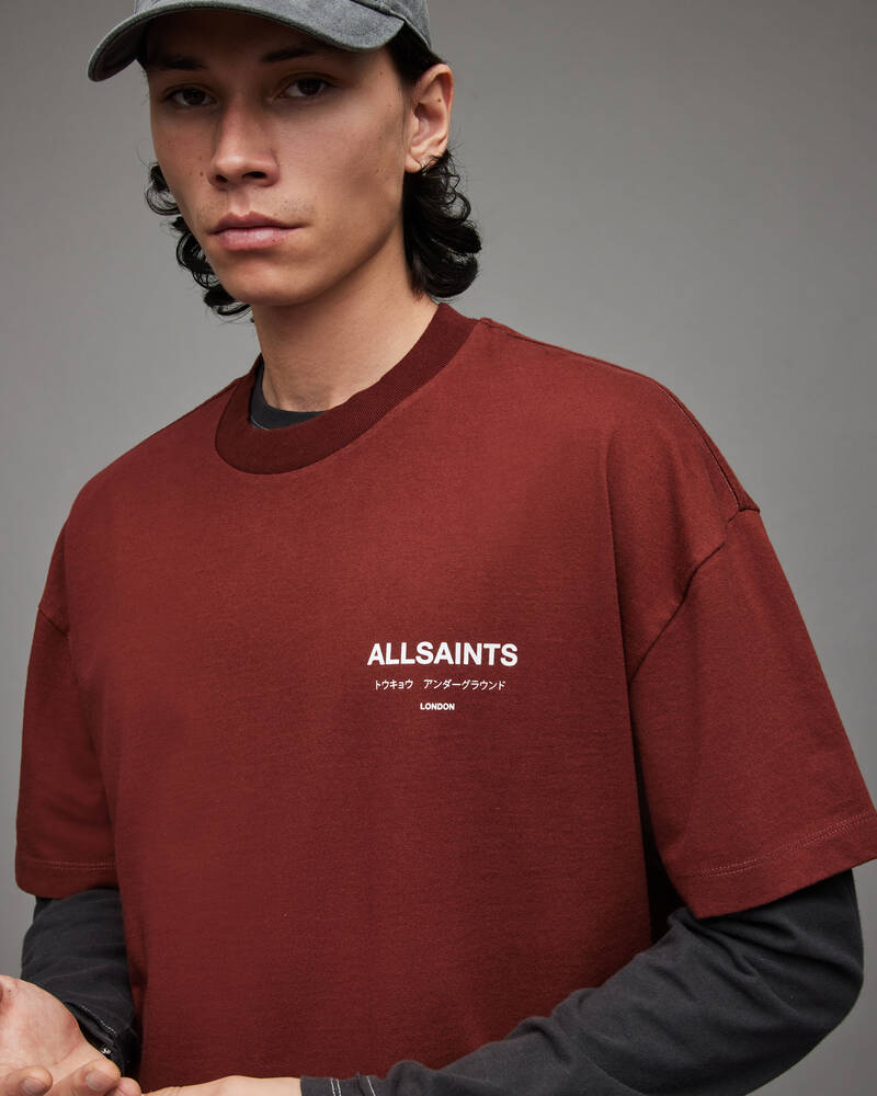 Camiseta Allsaints Underground Crew Hombre Rojos | RG5948132