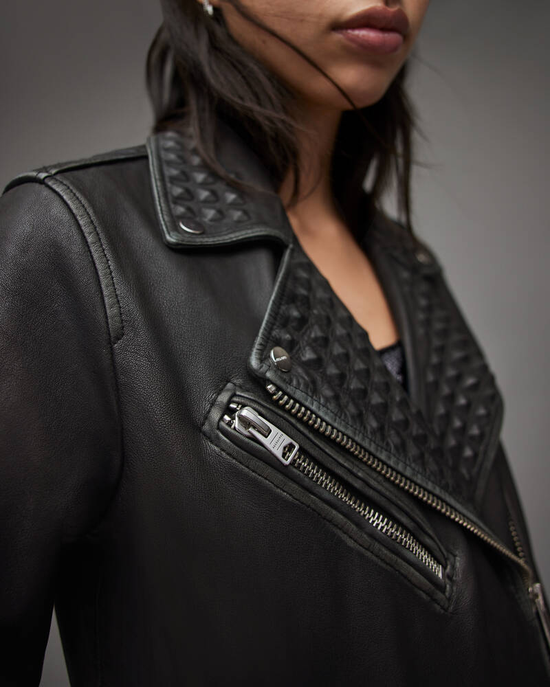 Chaquetas Allsaints Billie Cuero Studded Ciclismo Mujer Negros | NB4109673