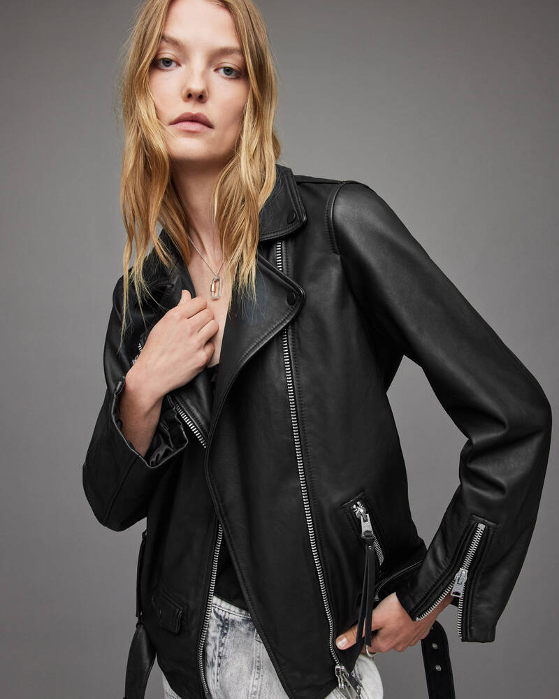 Chaquetas Allsaints Billie Oversized Cuero Ciclismo Mujer Negros | AV9417523