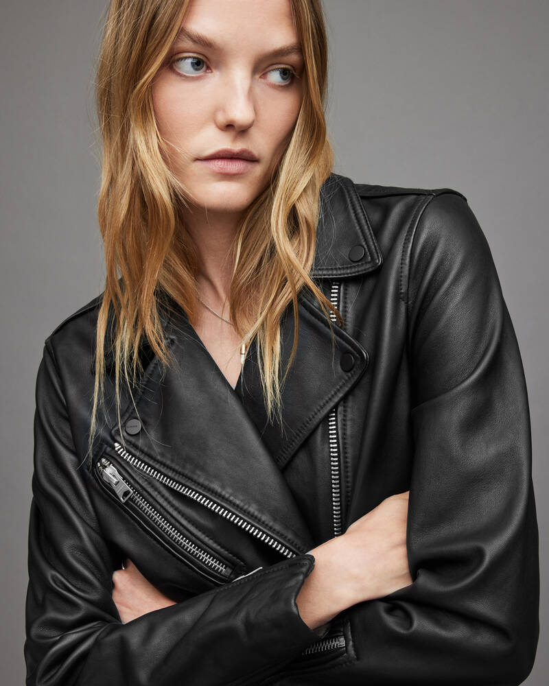 Chaquetas Allsaints Billie Oversized Cuero Ciclismo Mujer Negros | AV9417523